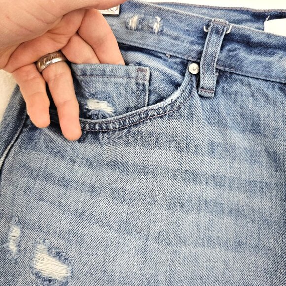 KanCan Women Sz 29 High Rise 90's Flare Distress Jean Blue Wash Denim Button Fly - Picture 4 of 11